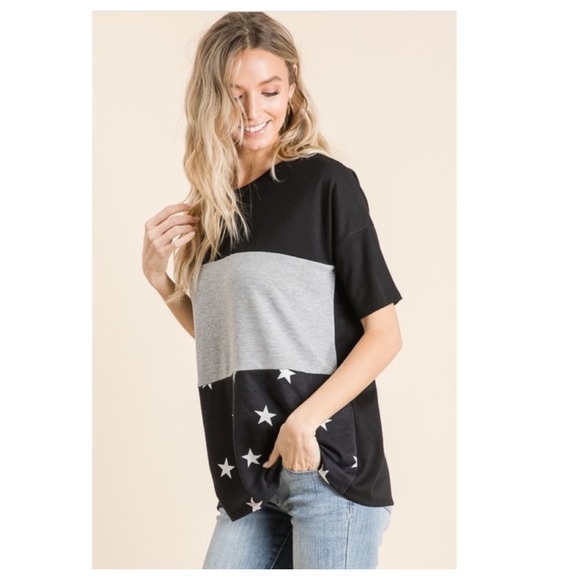 ❤️black star print color block top - Picture 4 of 7